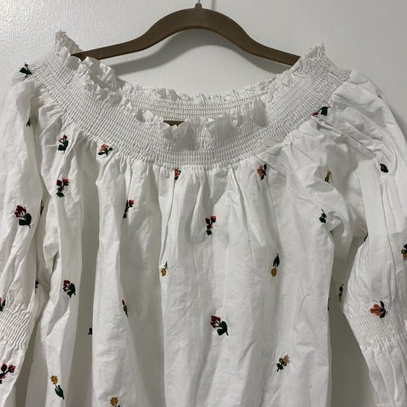 Zara White Floral Embroidery Off the Shoulder Top - Picture 2 of 5